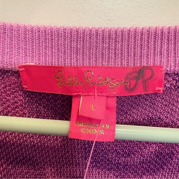 Lilly Pulitzer Jasmina Leopard Print Purple and Pink V-Neck Sweater - Picture 3 of 9
